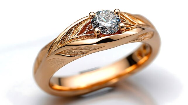 A luxurious gold ring with intricate detailing and a shimmering diamond, perfect for marking a special occasion such as an engagement or anniversary.