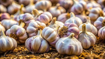 Garlic cloves scattered on the ground , organic, fresh, harvest, farm, ingredient, seasoning, agriculture, food, spice, natural, JPG, AI GENERATED