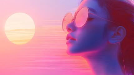 abstract woman design wearing sunglasses at midday background for a website or blog