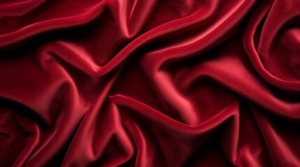 Obraz premium Close-up view of luxurious red silk fabric, showcasing elegant folds and smooth texture, perfect for fashion or interior design.