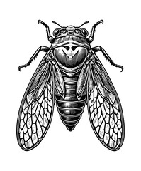 cicada insect engraving black and white outline