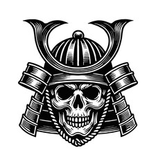 Fototapeta premium samurai helmet skull engraving black and white outline