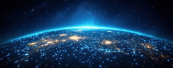 Obraz premium Earth from Space with Glowing Cities and Network Connections