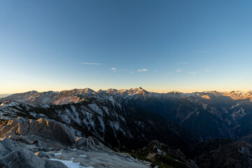 朝焼けの北アルプス