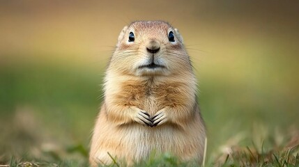 Fototapeta premium A close-up of a curious prairie dog standing on its hind legs in a natural setting.