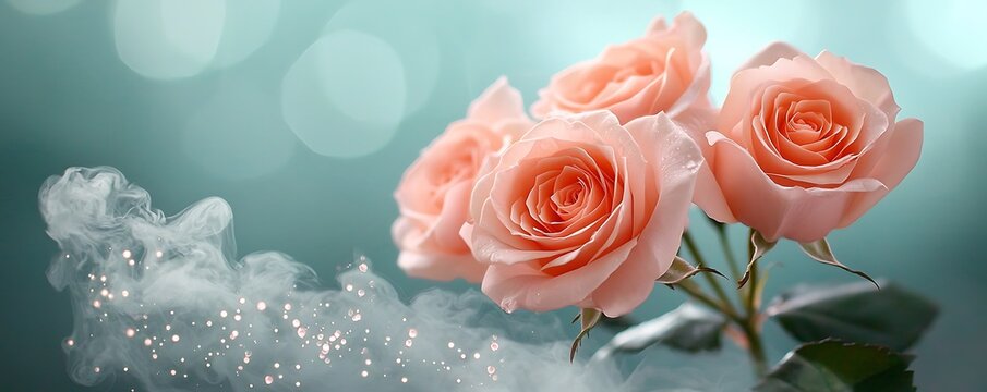 The background of Hushed Rose Mist is inspired by the delicate beauty of blooming pink roses in a serene garden, capturing the essence of tranquility and elegance.