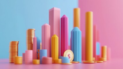 Obraz premium 3D inflation representation with financial data in a realistic and minimalistic style