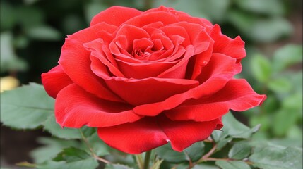 Detailed red rose in bloom, capturing delicate petal texture and soft lighting, ideal for greeting cards or decor.