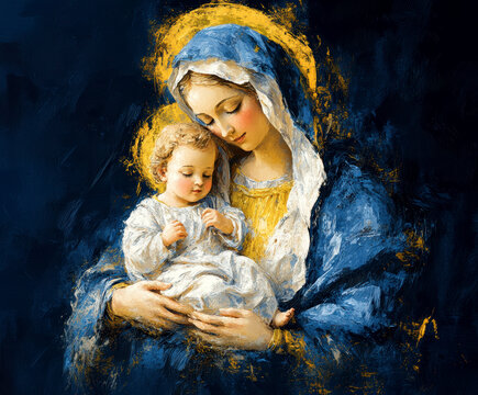 Mother of God with a baby. AI generative.