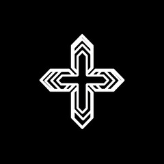 Fototapeta premium Cross logo design on a sleek black background, featuring vibrant colors and modern typography, exuding elegance and professionalism.