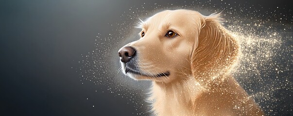 The portrait of a stunning dog in pointillism style features intricate dots of color meticulously arranged to form a lifelike image capturing the essence of the animal's soulful eyes and silky fur.