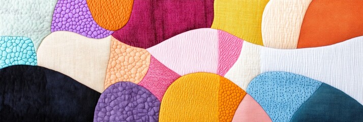 This artwork showcases a rich blend of textures and colors, highlighting the handmade intricacies of global textiles