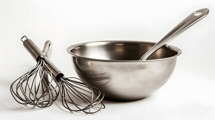 Assorted Mixing Bowls and Whisks Displayed Isolated
