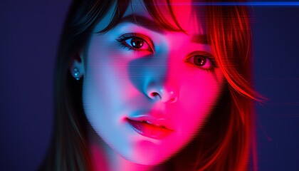 Fototapeta premium Portrait photo of a woman with bright neon lights