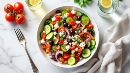 Traditional Greek Salad with Feta, Olives, and Fresh Vegetables