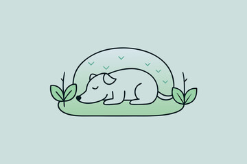 vector of a cute dog sleeping in jungle out line on white