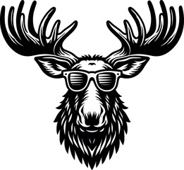 Cool Moose Head with Sunglasses - Vector Black Silhouette Cricut Design for T-Shirt