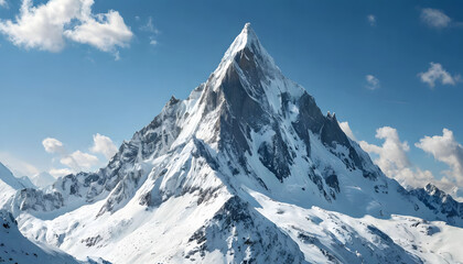 Fototapeta premium Majestic snow-capped mountain peak soaring against a clear blue sky