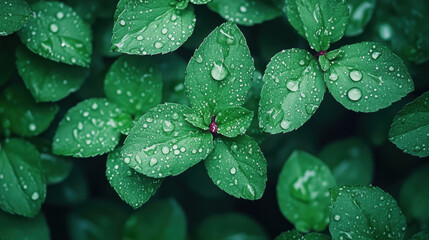 Fototapeta premium Close-Up of Dewy Leaves in Natural Environment