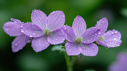 Obraz premium Dewy Purple Flowers in Natural Macro Focus