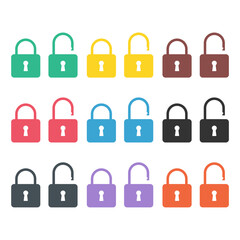 Set of Lock classic design icon, keyhole web button shape, secure vector illustration .