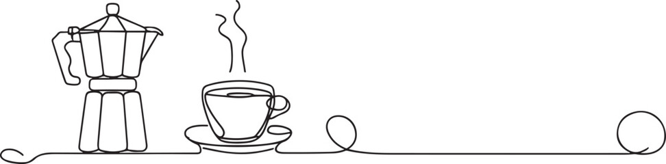  One-Line Art of a Coffee Pot and Cup 