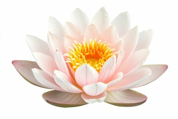 Pink water lily with yellow center isolated.