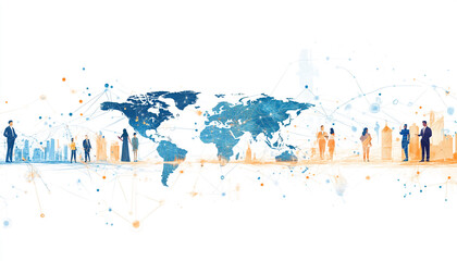 An illustration shows a stylized world map with interconnected lines representing global connections