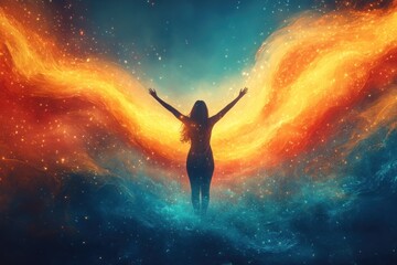 Naklejka premium Woman Silhouette With Wings of Light