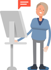 Woman Character Working on Computer
