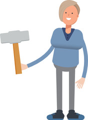 Woman Character Holding Hammer Tool
