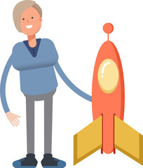 Woman Character and Rocket
