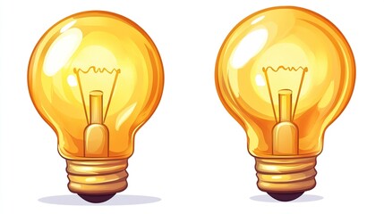 Two cartoon-style light bulbs glowing brightly, symbolizing ideas and creativity.