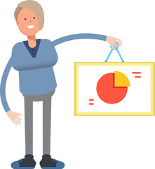 Woman Character Holding Pie Chart Signage

