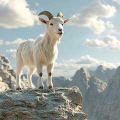 Obraz premium Mountain goat standing on rocky cliff 