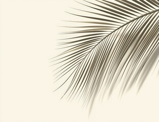 Obraz premium Minimalist palm leaf shadow on beige background. Elegant, tropical, summer design element. Perfect for invitations, branding, and social media.