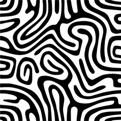 Abstract Biomorphic Black and White Pattern – Seamless Organic Maze Design