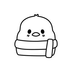 Baby chick with scarf doodle outline