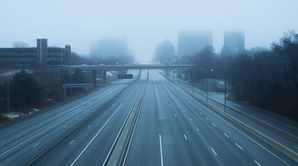 Fototapeta premium Empty express lane on highway during off-peak hours, symbolizing efficiency and opportunity in a calm, uncluttered environment