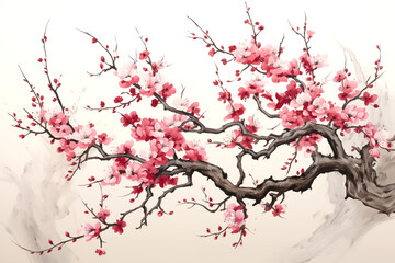 Japanese Folding Screen with Cherry Blossom Painting, Classic Japanese Art	