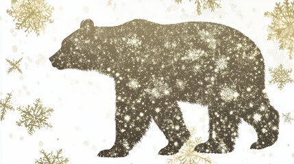 Vintage Bear Silhouette on White Background