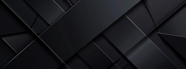Fototapeta premium Abstract Black Lines and Shapes on Dark Background - Geometric Minimalist Design for Banner Template with White Space for Text - Modern Simple Wallpaper with Copy Space
