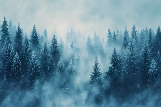 Misty Winter Forest Landscape for Nature and Seasonal Themes