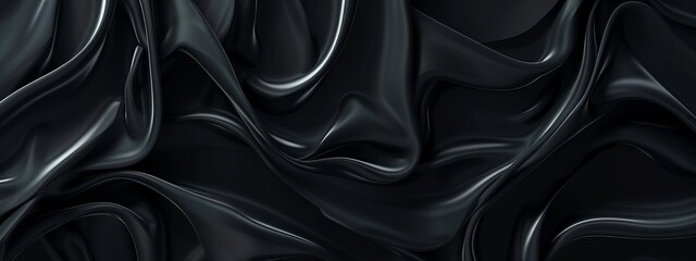 Fototapeta premium Abstract black swirls and curves on a dark background. Geometric pattern for banner template with white space in the center for text. Modern minimalist wallpaper with copy space.