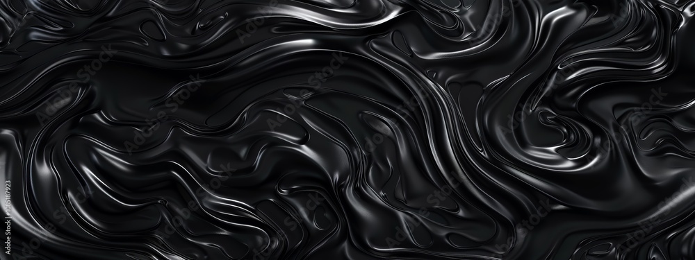 Poster Abstract black swirls and waves on a dark background. Geometric design for banner template with white space in the center for text. Minimalist wallpaper with copy space.