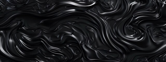 Abstract black swirls and waves on a dark background. Geometric design for banner template with white space in the center for text. Minimalist wallpaper with copy space.