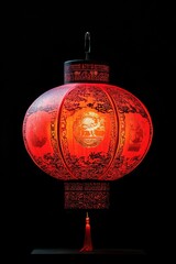 Obraz premium Red Chinese lantern with black designs.
