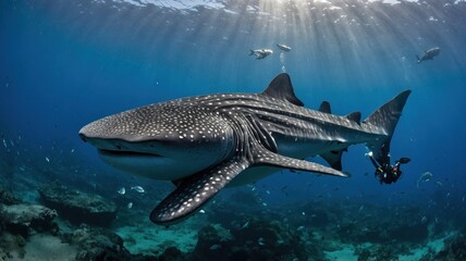 Fototapeta premium galapagos islands scuba diving with a school generate ai