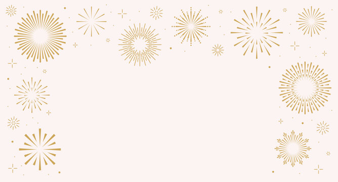 Abstract frame with burst gold fireworks. Background with bursting rays sunrise firework starburst blast. Geometric Design Elements.