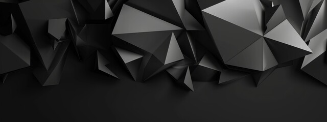 Fototapeta premium Abstract polygons and shapes for design. Banner template with white space in the center on a black background. Ideal for modern website backgrounds, posters, and advertisements.